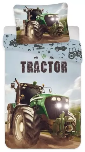 9: Traktor junior sengetøj 100x140 cm - Traktor med lysende lygter - 2 i 1 design - 100% bomuld
